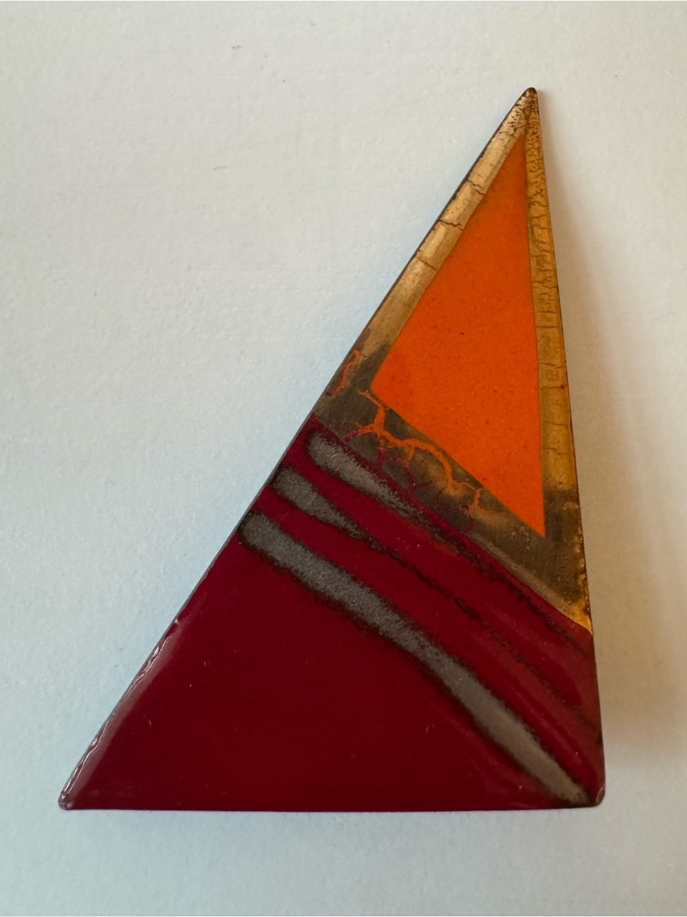 1970s Signed Pnina Burg Jerusalem Enamel Brooch Modernist Geometric Pin